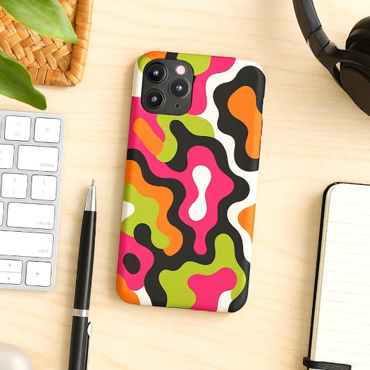 Orange Hot Pink Schwarz Amorphe Formen Kunstmuster iPhone Hülle