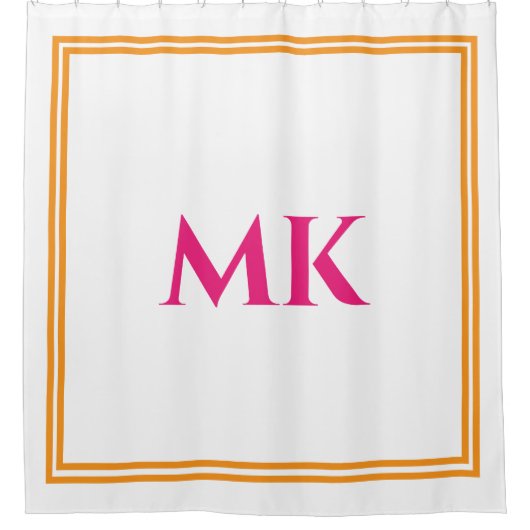 Orange Hot Pink White Monogram Name Stilvolle Deko Duschvorhang (Vorderseite)