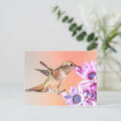 Orange Hummingbird & Purple Flowers Postkarte (Stehend Vorderseite)
