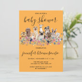 Orange Hunde Haustiere Familienfeier Kinderdusche Einladung (Stehend Vorderseite)