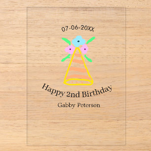 Orange Hut 2. Geburtstag Kinder Retro-Blumen hell Acryleinladungen