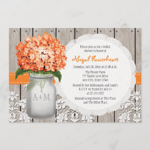 Orange Hydrangea Mason Jar Brautparty Einladung