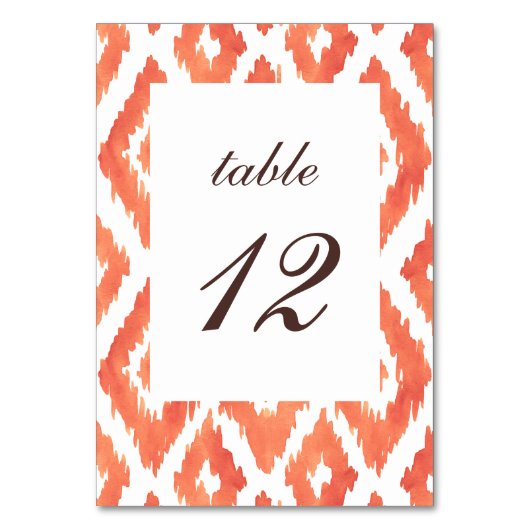 Orange Ikat Tischnummer (Vorderseite)