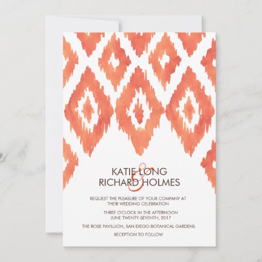 Orange Ikat Wedding Einladung (Vorderseite)