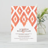 Orange Ikat Wedding Einladung (Stehend Vorderseite)
