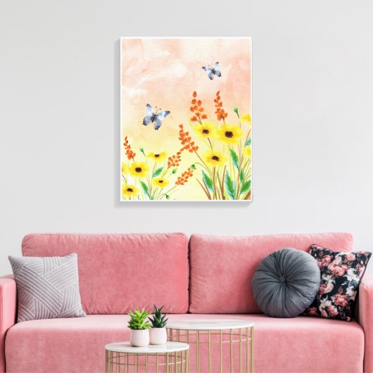 Orange Illustration Blume Leinwand (Insitu (Wohnzimmer))