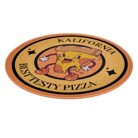 Orange Illustration Circle Pizza Cutting Board Schneidebrett (Ecke)