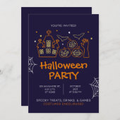 Orange Illustrative Halloween Costume Party Einladung (Vorne/Hinten)