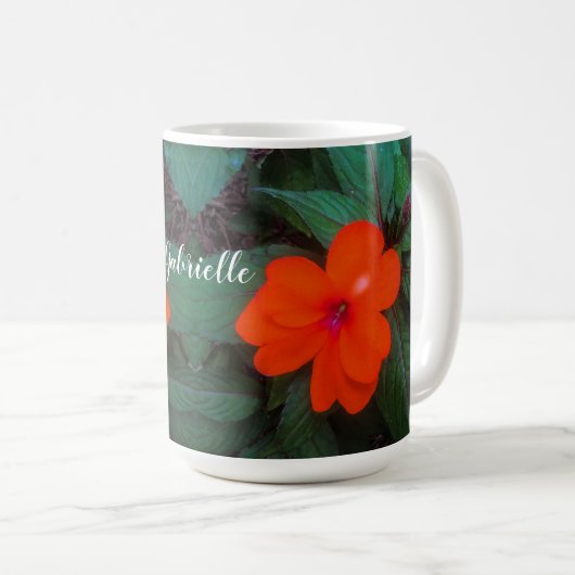 Orange Impatiens Blume Kaffeetasse (VorderseiteRechts)