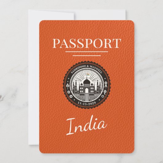 Orange India Passport Hochzeitseinladung Einladung (Rückseite)