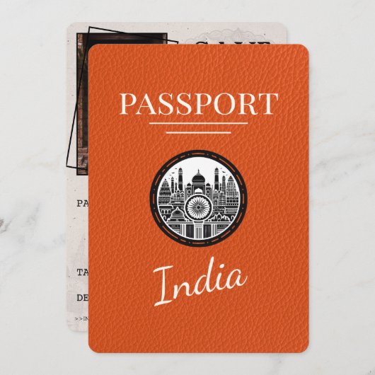 Orange India Passport Save the Date (Vorne/Hinten)