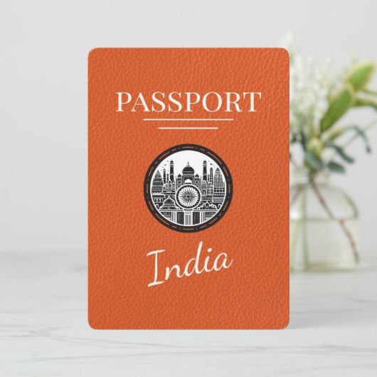 Orange India Passport Save the Date (Stehend Vorderseite)