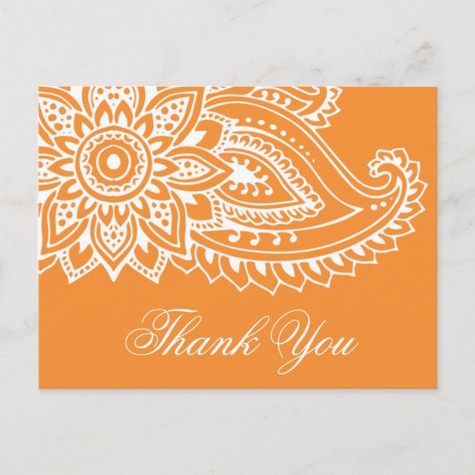 Orange Indian Paisley Vielen Dank Postkarte (Vorderseite)