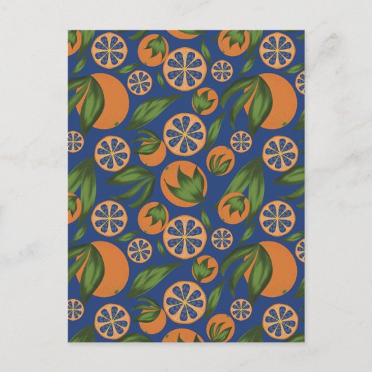 Orange Indigo Fruchtmuster Postkarte (Vorderseite)
