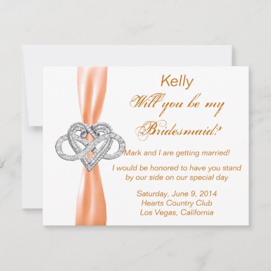 Orange Infinity Heart Bridesmaid Card Einladung (Vorderseite)