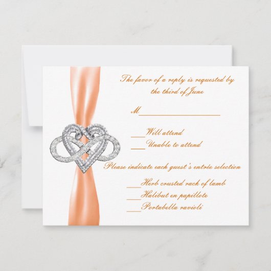 Orange Infinity Heart Response Card RSVP Karte (Vorderseite)