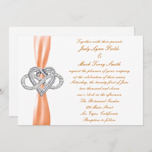 Orange Infinity Heart Wedding Einladung (Vorne/Hinten)