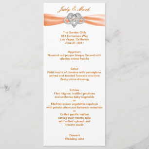 Orange Infinity Heart Wedding Menu Card Menükarte