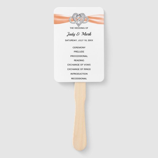 Orange Infinity Heart Wedding Program Fans Fächer (Vorderseite)