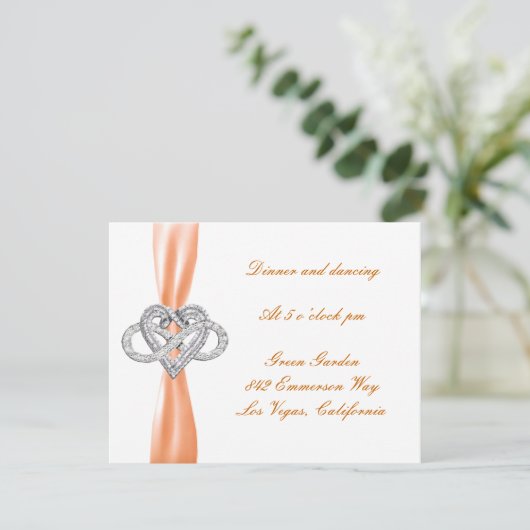 Orange Infinity Heart Wedding Reception Card Einladung (Stehend Vorderseite)