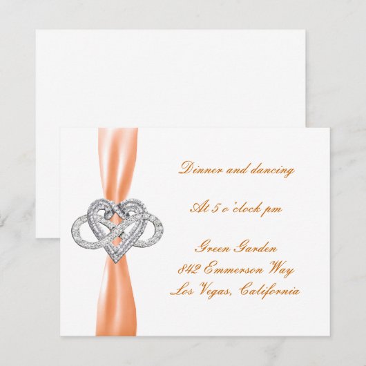 Orange Infinity Heart Wedding Reception Card Einladung (Vorne/Hinten)