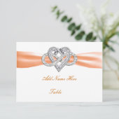 Orange Infinity Heart Wedding Table Platzkarte (Stehend Vorderseite)