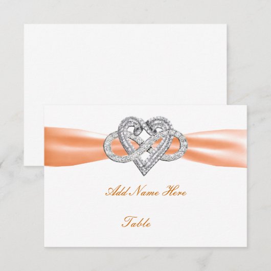 Orange Infinity Heart Wedding Table Platzkarte (Vorne/Hinten)