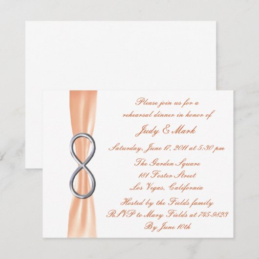 Orange Infinity Wedding Probe Dinner Einladung (Vorne/Hinten)