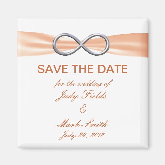Orange Infinity Wedding speichert das Date Magnet (Vorne)