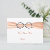 Orange Infinity Wedding Table Platzkarte (Stehend Vorderseite)