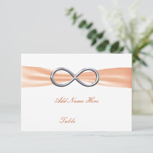 Orange Infinity Wedding Table Platzkarte (Stehend Vorderseite)