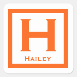 Orange Initial Name Kids Girl Party Zurück zur Sch Quadratischer Aufkleber