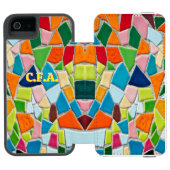 Orange Initialen Mosaik Incipio iPhone Geldbeutel-Hülle (Folio Geöffnet)