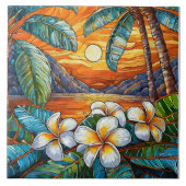 Orange Insel Sonnenuntergang Kunstgewerbe Fliese (Vorderseite)