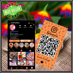Orange Instagram Nagelstudio QR-Code Social Media Visitenkarte