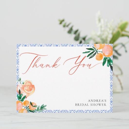 Orange Italian That’s Amore Bridal Shower Dankeskarte (Stehend Vorderseite)