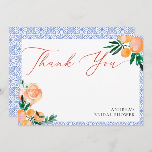 Orange Italian That’s Amore Bridal Shower Dankeskarte (Vorne/Hinten)