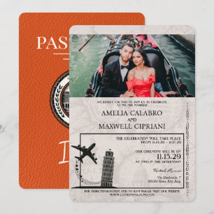 Orange Italienischer Reisepass Hochzeitseinladung Einladung