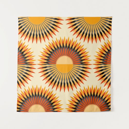 Orange Ivory Blume Sternmuster Wandteppich (Vorderseite)