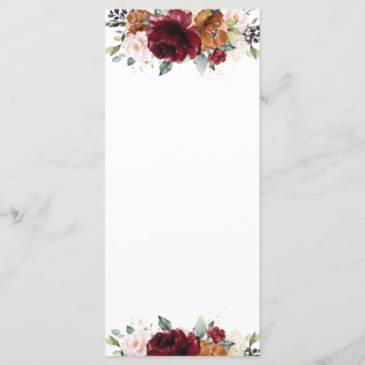 Orange Ivory Burgundy Floral Wedding Menu Programm (Rückseite)