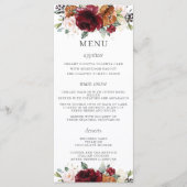 Orange Ivory Burgundy Floral Wedding Menu Programm (Vorderseite)