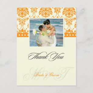 Orange + Ivory Damask Vielen Dank Foto Postkarten, Postkarte