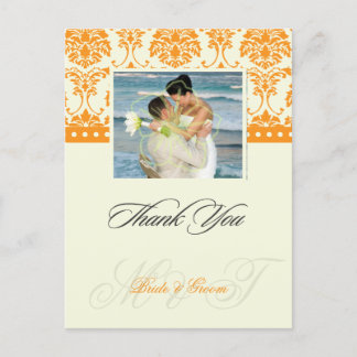 Orange + Ivory Damask Vielen Dank Foto Postkarten, Postkarte