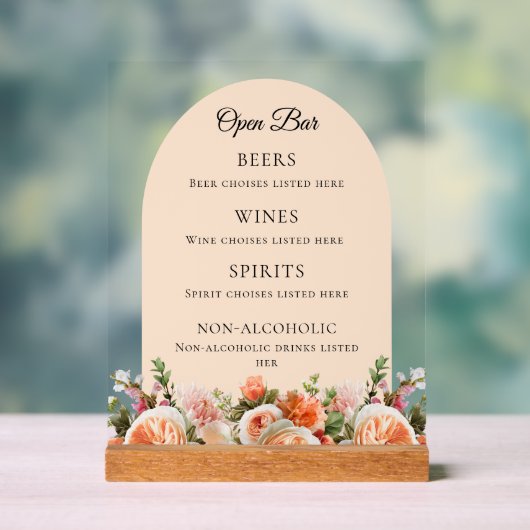 Orange ivory florals arch Bar Drink Menu Acrylschild (Neutral)