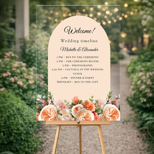 Orange ivory florals arch clear wedding program acrylschild