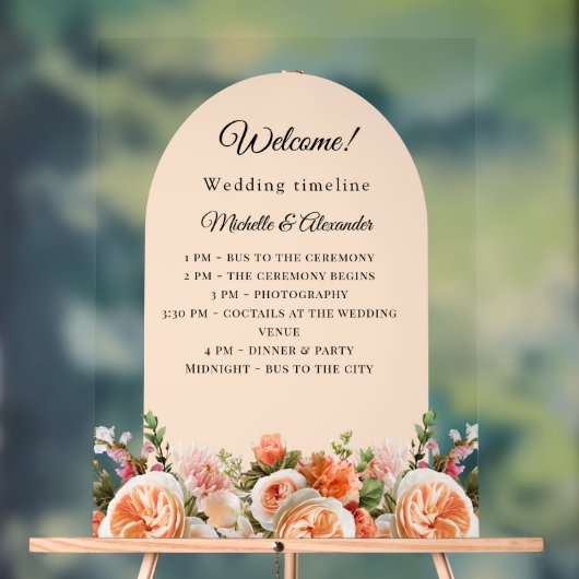 Orange ivory florals arch clear wedding program acrylschild (Neutral)