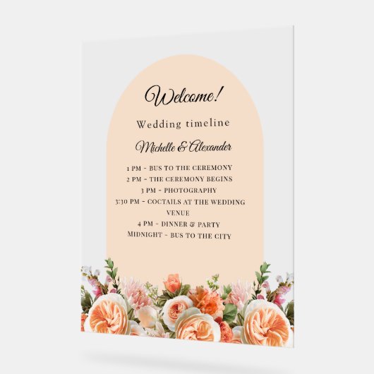 Orange ivory florals arch clear wedding program acrylschild (Winkel)