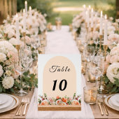 Orange ivory florals arch table number acrylschild