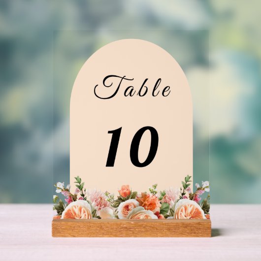 Orange ivory florals arch table number acrylschild (Neutral)
