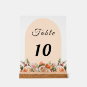 Orange ivory florals arch table number acrylschild (Vorderseite)
